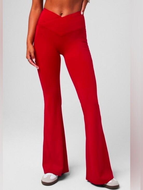Fabletics Pants - NWT Fabletics Pureluxe Red High-Rise Flare Leggings with V-Waist - Short Length
